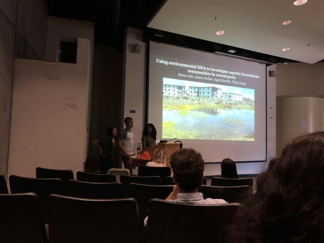 Alyssa Jain, Phil Arrajj, and Ingrid Serafin presenting at EEMB URS 2023