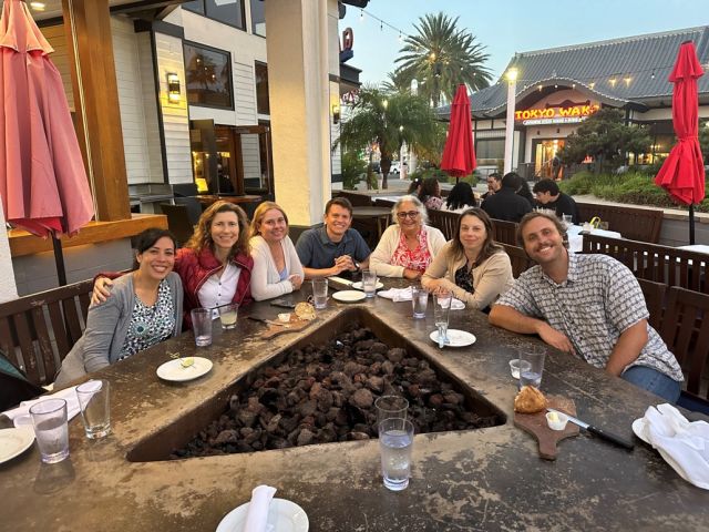 After dinner party! Left to right: Dr. Loralee Larios, Dr. Emma Underwood, Billy Sale, Robert Fitch, Dr. Carla D'Antonio, Dr. Erin Questad, and Dr. Shane Dewees.
